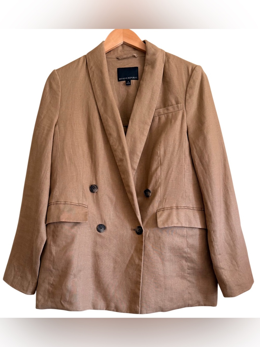 BANANA REPUBLIC Linen Preppy Business Casual Formal Double Breasted Blazer Sz 8
